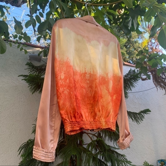 Vtg Tie Dye Crop Jacket with Collar | Pink, Orange. Yellow Gradient | S | Bomber - Picture 7 of 16